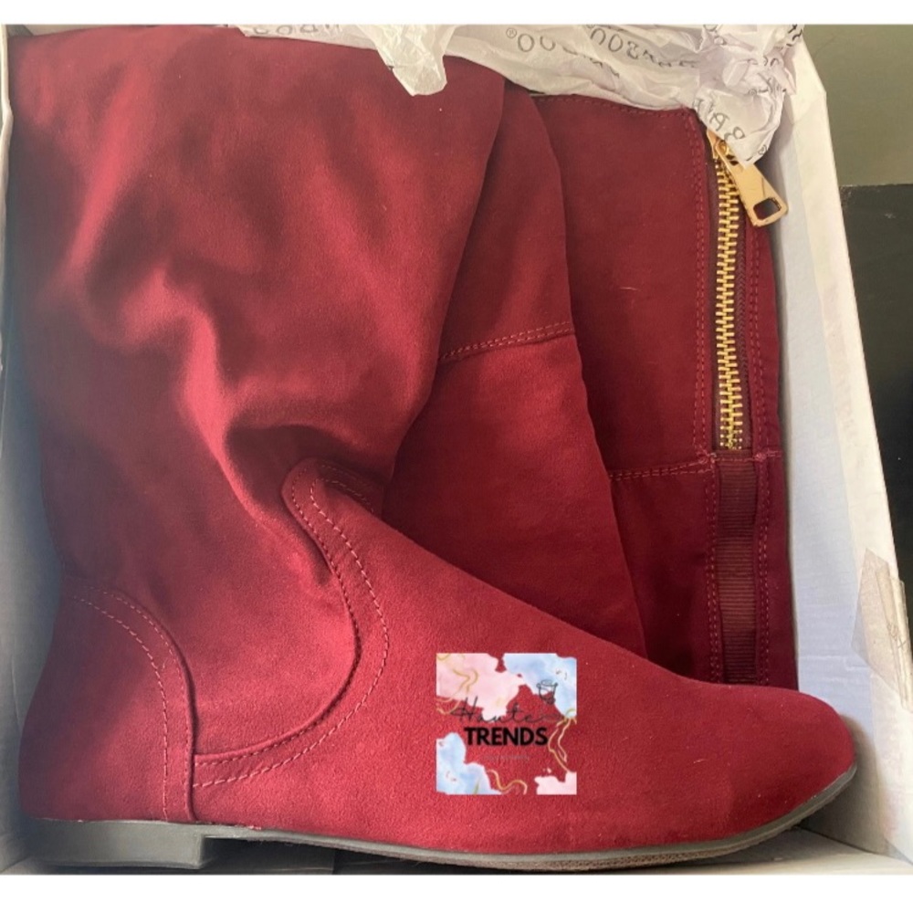 NWT Brand New Suede Burgundy Thigh High Winter Boots